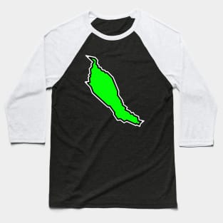 Denman Island in Flashy Lime Green - Simple Silhouette - Denman Island Baseball T-Shirt